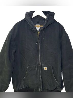 Carhartt Jacket Mens 2XL Tall Black J140 Loose Fit Quilted Hooded Duck Work